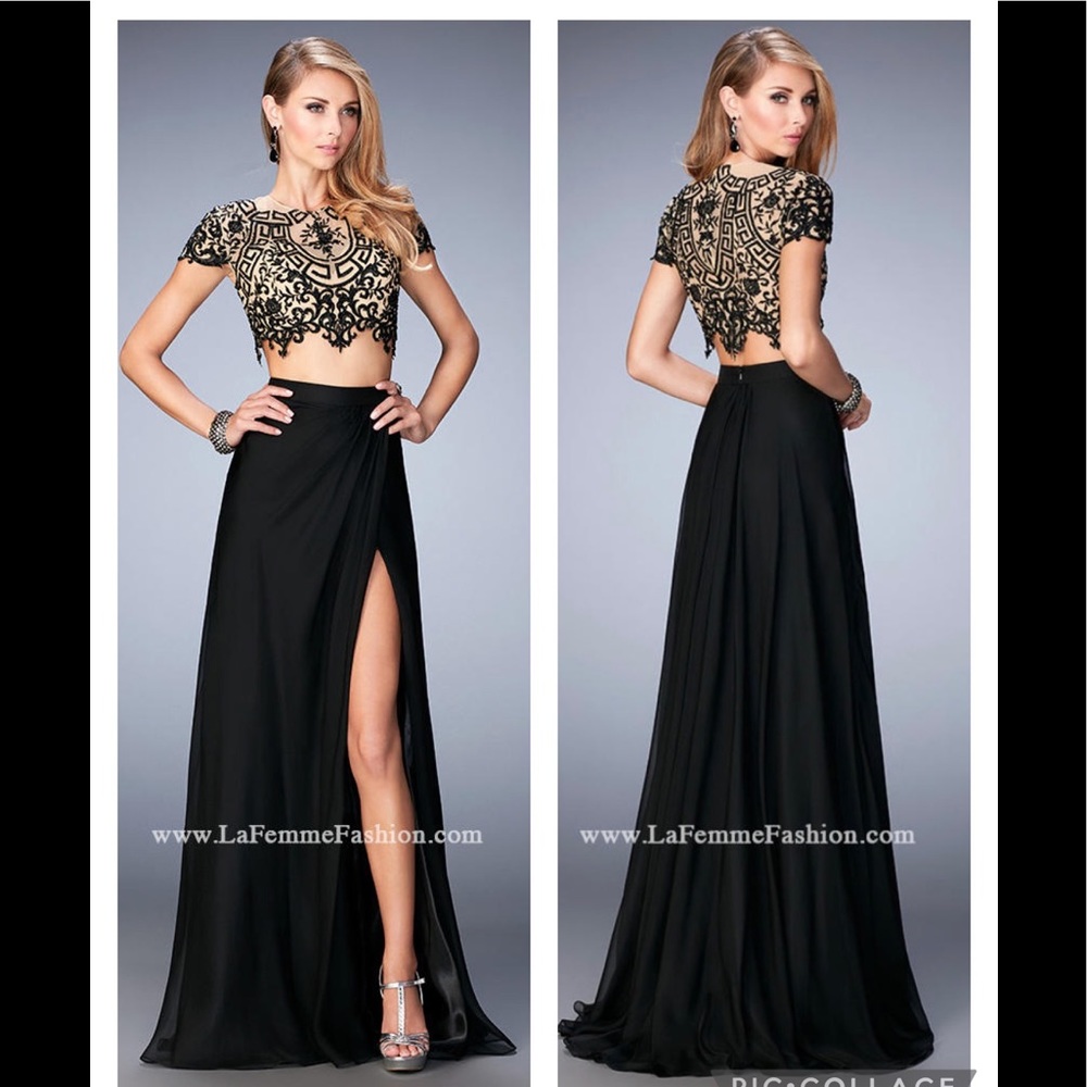 La Femme Two Piece Black Prom Dress Size 2